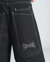 Y2K Embroidered Black Denim Shorts Jorts