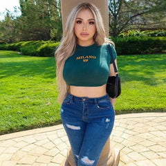 Y2K Embroidered Milano Crop Top