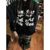 Y2K Embroidered Notes Zipper Cardigan Sweater