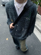 Y2K Embroidered Star Mohair Style Cardigan Sweater