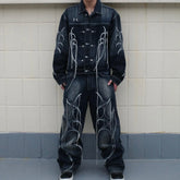Y2K Embroidered String Tassel Washed Denim Jeans Jacket