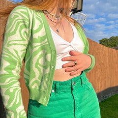 Y2K Funky Green Purple Buttoned Cardigan Jumper