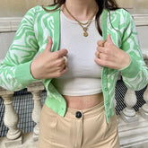 Y2K Funky Green Purple Buttoned Cardigan Jumper