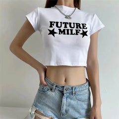 Y2K "Future Milf" Graphic Crop Top