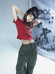 Y2K Graphic Star Button Up Crop Top