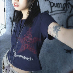 Y2K Graphic Star Button Up Crop Top