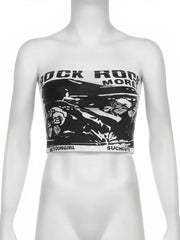 Y2K Grunge Print Strapless Bandeau Tube Top