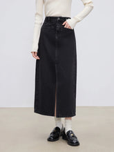 Y2K High Waist Black Denim A-line Split Maxi Skirt