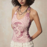 Y2K Japanese Grunge Backless Halter Top