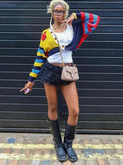 Y2K Jock Block Colour Cardigan Sweater