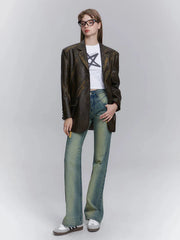 Y2K Leather Blazer Maillard Style Jacket