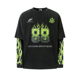 Y2K Mock Layered Flame Graphic Long Sleeve Top