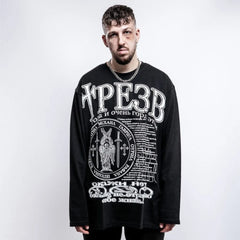 Y2K Oversized Gothic Graphic Long Sleeve Top