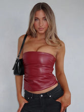 Y2K PU Leather Shiny Strapless Bandeau Tube Top