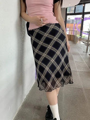 Y2K Plaid High Waist Midi Skirt