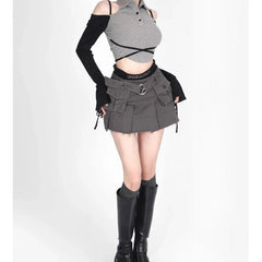 Y2K Pleated SBU Cargo Mini Skirt