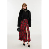 Y2K Retro French Red Plaid A-Line Maxi