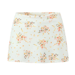 Y2K Satin Floral Print Mini Skirt