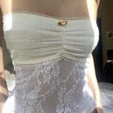 Y2K Sheer Strapless Lace Bandeau Tube Tops
