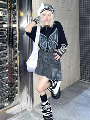 Y2K Side Pleated Grunge Denim Mini Skirt
