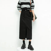 Y2K Split High Waist Denim Midi Skirt