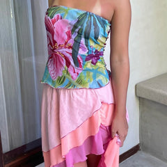 Y2K Tropical Floral Strapless Bandeau Tube Top
