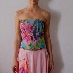 Y2K Tropical Floral Strapless Bandeau Tube Top