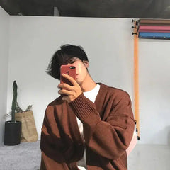 Y2K V-Neck Knit Baggy Cardigan