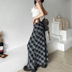 Y2K Vintage Aesthetic Plaid High Waist Maxi Skirt