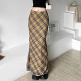 Y2K Vintage Aesthetic Plaid High Waist Maxi Skirt