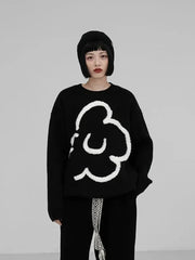 Y2K Vintage Floral Black Knitted Sweater