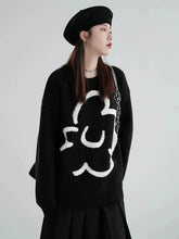 Y2K Vintage Floral Black Knitted Sweater