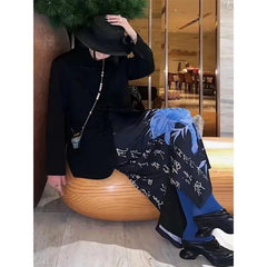 Y2K Vintage Japenese Floral Print Slit Midi Skirt