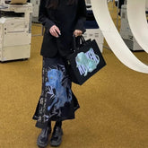 Y2K Vintage Japenese Floral Print Slit Midi Skirt