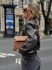 Y2K Vintage Washed Cropped Leather Jacket
