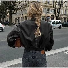 Y2K Vintage Washed Cropped Leather Jacket