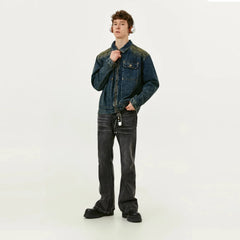 Y2K Washed Distressed Faded full Zip Up Denim Jacket