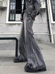 Y2K Washed Grey Baggy Stacked Flare Jeans