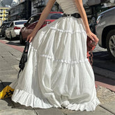 Y2K White Tiered Ruffle Maxi Skirt