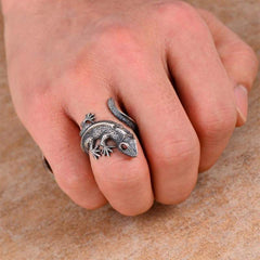 Silver Lizard Steampunk ring