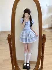 Blue Plaid Babydoll Outfit Set