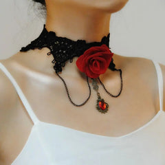 Steampunk choker with red rose