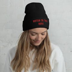 'Rotten to the Gore' Red and Black Cuffed Beanie
