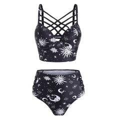 'Eclipse' Sun and Moon Two Piece Swimwear Set. Black & White.