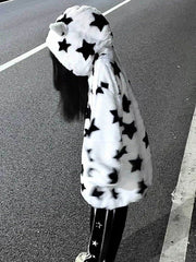 Fuzzy Star Oversized Zip Up Hoodie