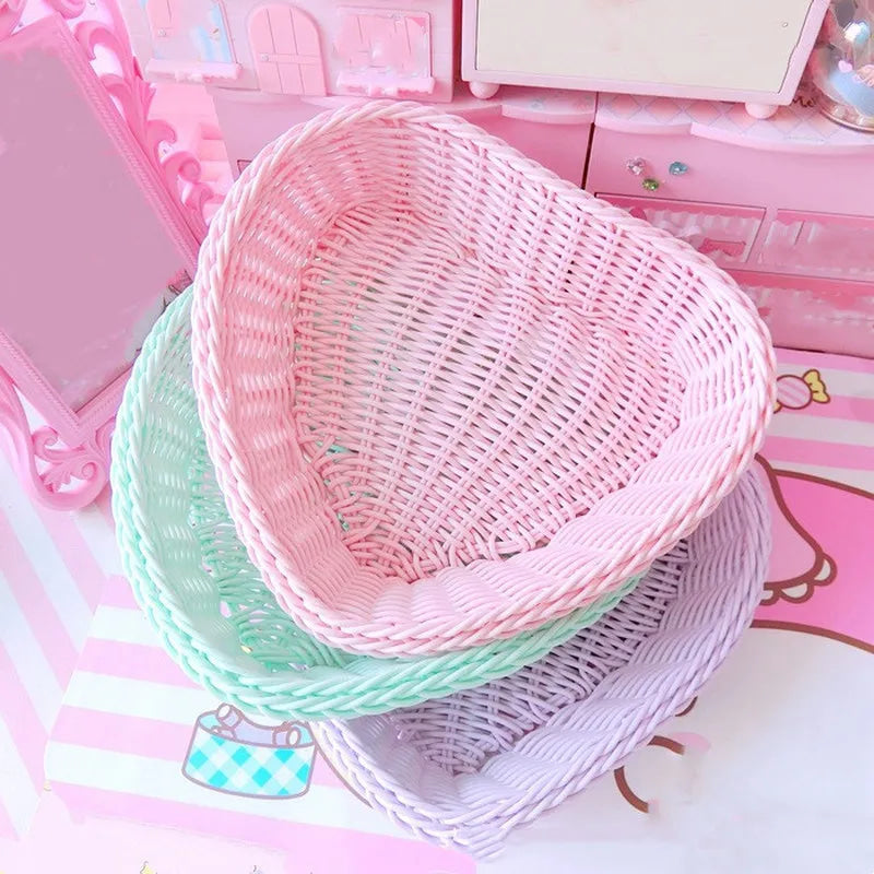 Kawaii Pink Hamburger Storage Basket with Lid