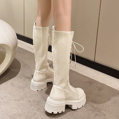 Knit Platform Knee High Boots