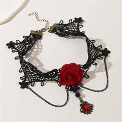 Steampunk choker with red rose