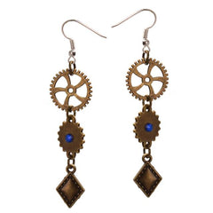 Long Steampunk earrings with blue stones