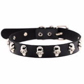 Goth 'Built for This' Black PU Leather Skull Stud Choker